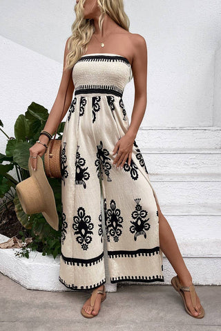 Smocked Strapless Printed Romper