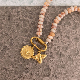 Brown Chunky Glass Bead Carabiner Necklace