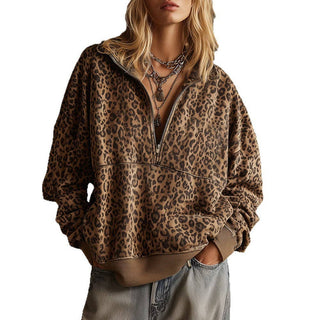 Leopard Print  Oversized Pullover Sweatshirt