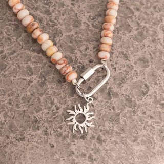 Brown Chunky Glass Bead Carabiner Necklace