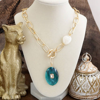Marbled Acrylic Stone Lariat Necklace