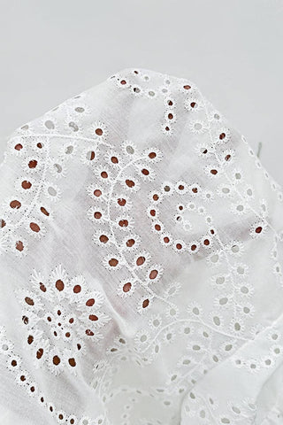 Eyelet Peplum Button-Up Blouse