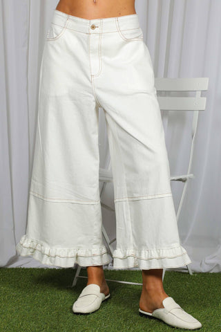 Ruffle Hem Cropped Denim Pants