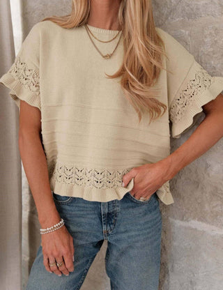Boho Eyelet Ruffle Sleeve Top