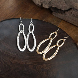 Hammered Oval Link Drop Earrings