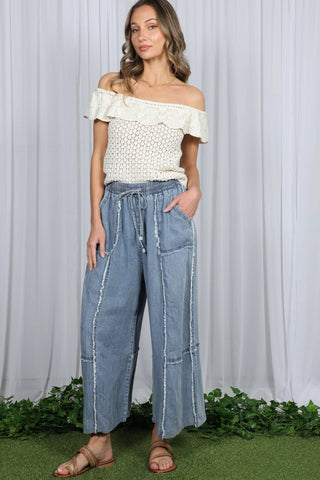 Washed Chambray Denim Crop