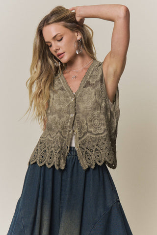 Boho Floral Crochet Lace Vest
