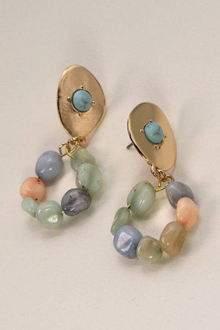 Natural Stone Beaded Gold Post Earrings