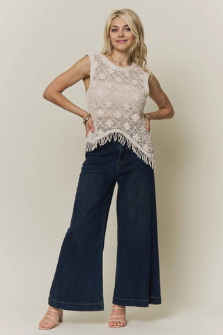 Asymmetrical Fringe Hem Crochet Top