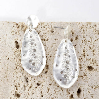 Hammered Drop Sprinkle Crystal Earrings