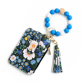 Floral Print Wallet with Silicone Bead Keychain