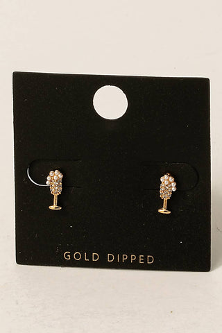Cz & Pearl Champagne Glass Stud Earrings