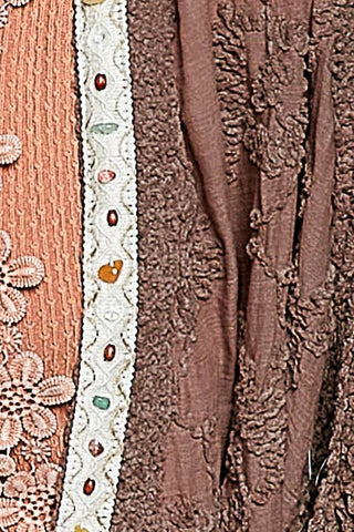 Floral Embroidered Contrast Chenille Crochet Cardigan Top
