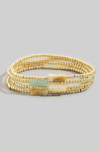 Semi Precious Stone Gold Beaded Stretch Bracelet