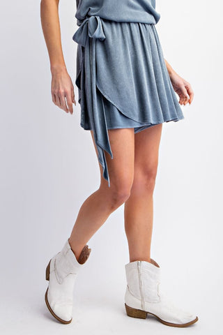 Mineral Washed Crepe Wrap Skirt