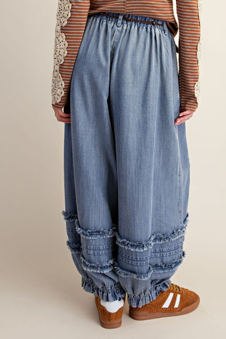 Washed Chambray Barrel Pant