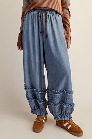 Washed Chambray Barrel Pant