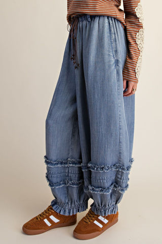 Washed Chambray Barrel Pant