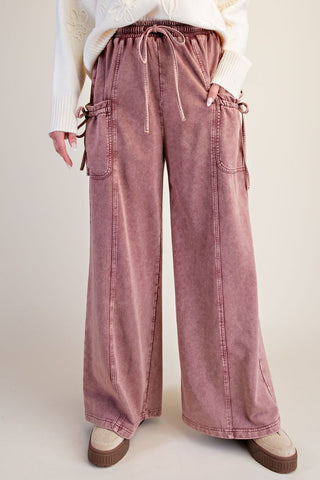 Washed Terry Knit Pants w/ Oversized Pockets