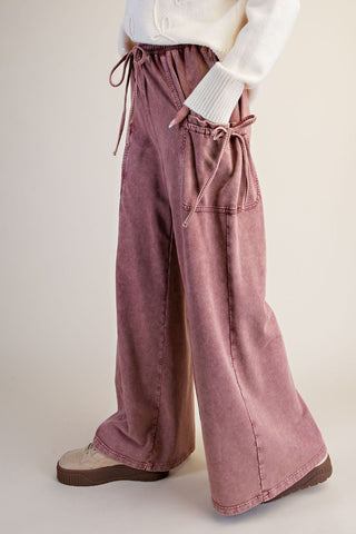 Washed Terry Knit Pants w/ Oversized Pockets