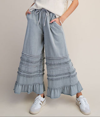 Washed Terry Tiered Ruffle Pants