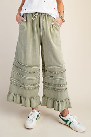 Washed Terry Tiered Ruffle Pants