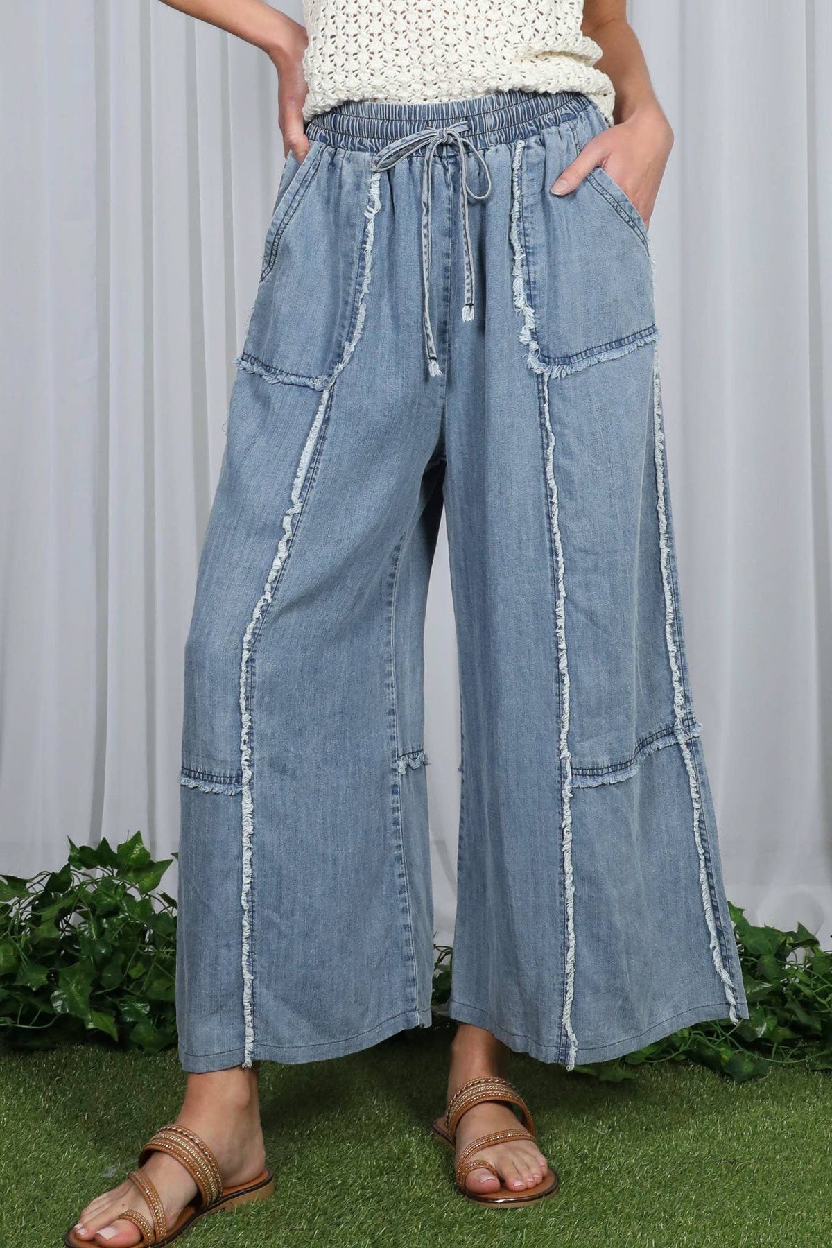 Washed Chambray Denim Crop