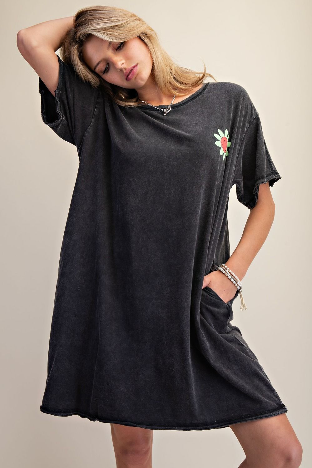 Floral Print Washed Tunic Dress