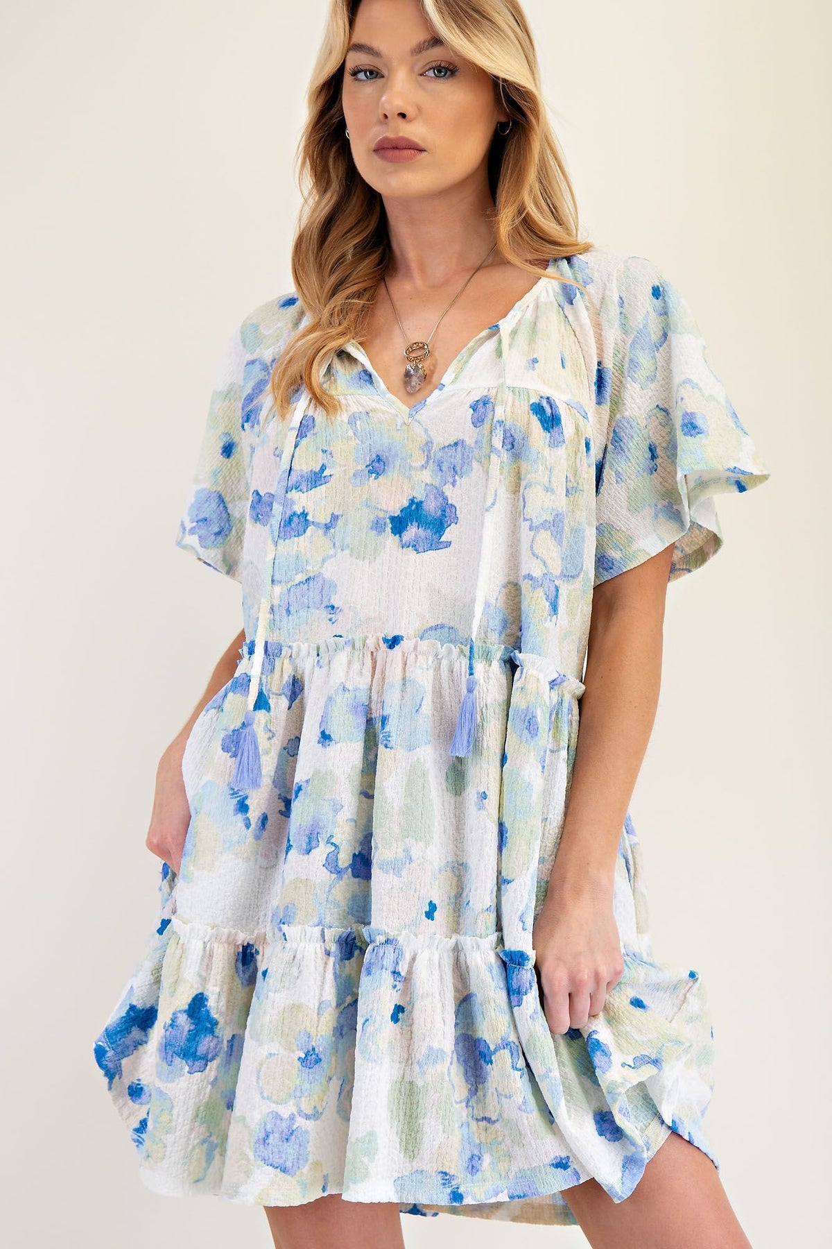 Floral Knit Popcorn Tiered Dress