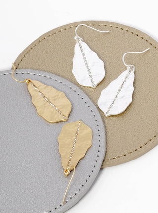 Pave Hammered Metal Dangle Drop Earrings