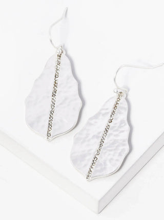 Pave Hammered Metal Dangle Drop Earrings
