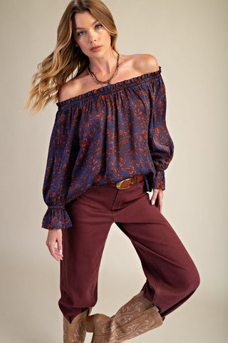 Floral Printed Satin Off Shoulder Top