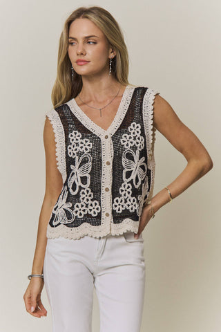 Floral Butterfly Crochet Vest Top