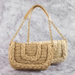 Woven Raffia Flap Shoulder Bag