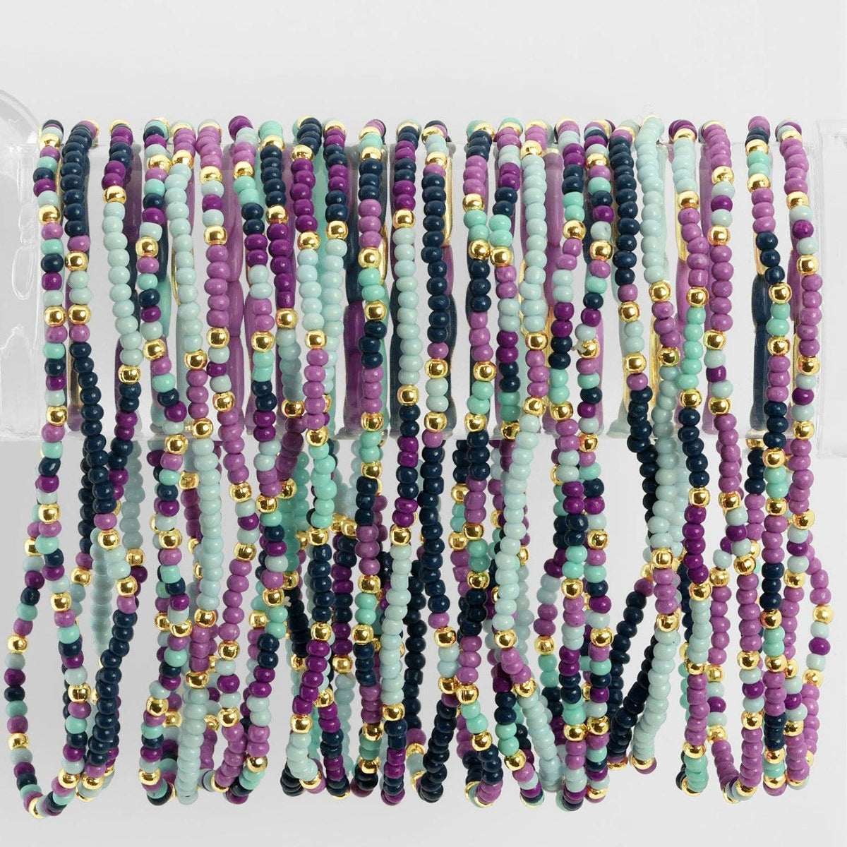 One 2mm Stretch Seed Bead Bracelets: Purple/Blue