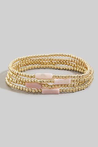 Semi Precious Stone Gold Beaded Stretch Bracelet