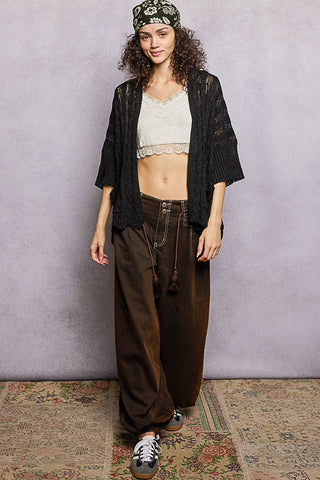 Short Sleeve Cable Acrylic Thin Sweater Cardigan
