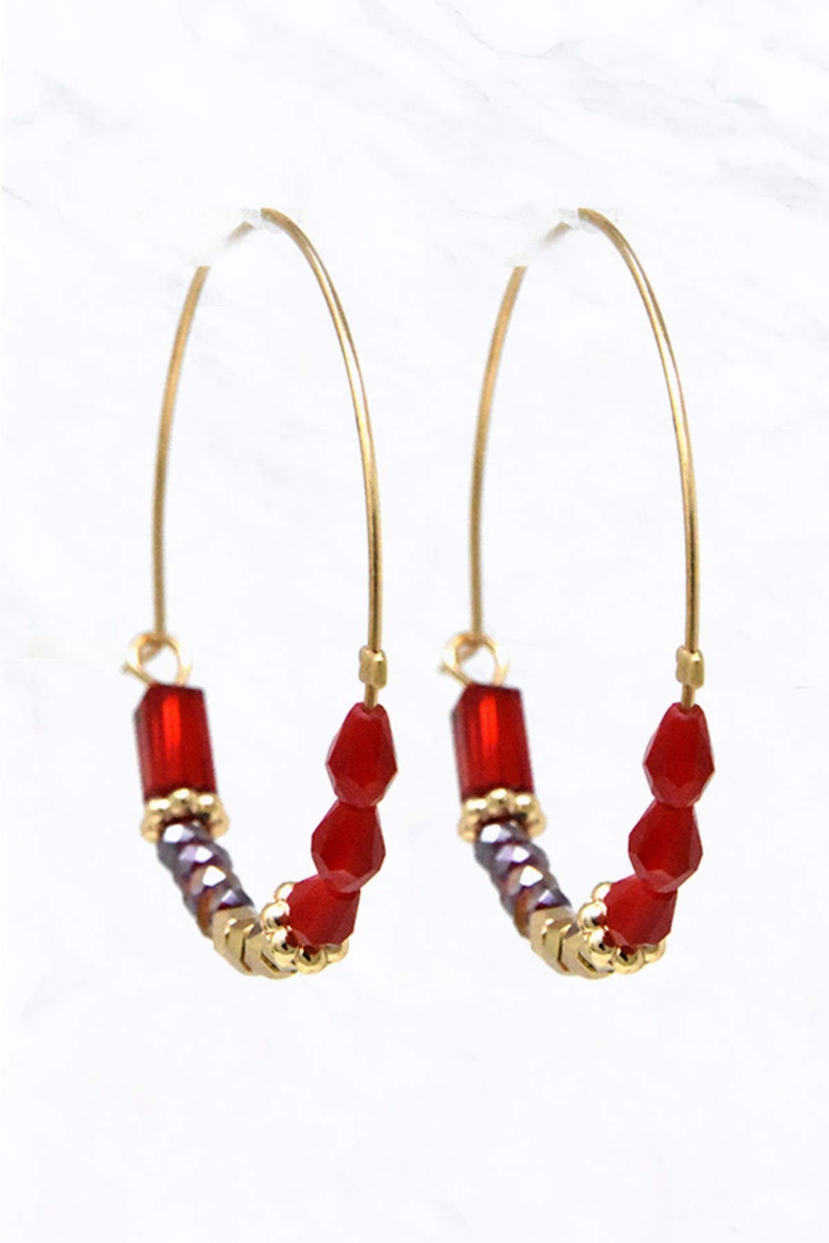 Glass Bead Wire Hoop Earrings