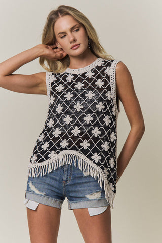 Asymmetrical Fringe Hem Crochet Top
