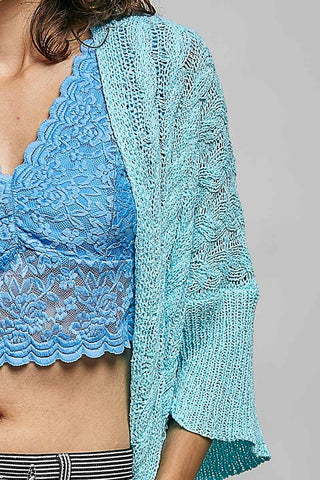 Short Sleeve Cable Acrylic Thin Sweater Cardigan