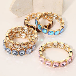 Square Cut Gem Beaded Stretch Evening Bracelet
