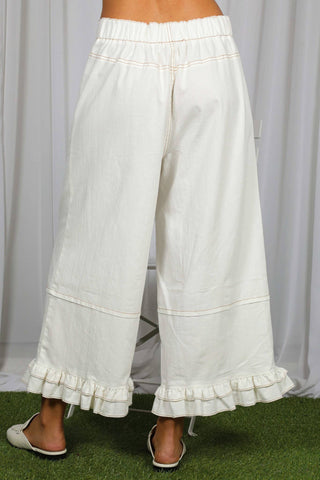 Ruffle Hem Cropped Denim Pants
