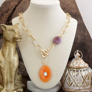 Marbled Acrylic Stone Lariat Necklace